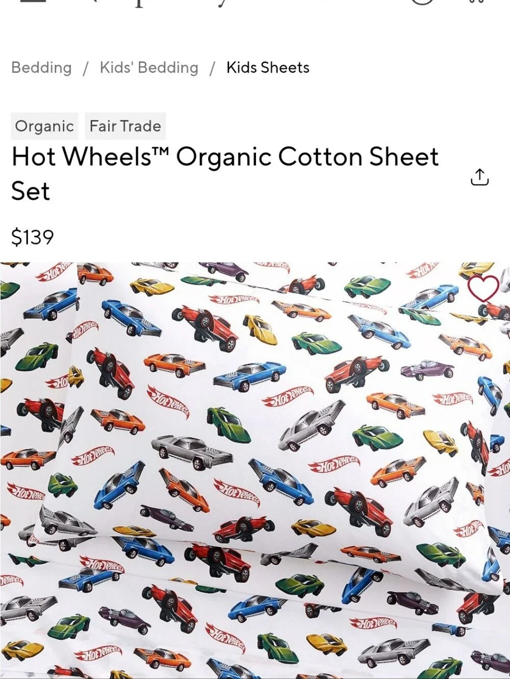 Pottery Barn Kids Hot Wheels FULL Fitted Sheet Organic Cotton Cars Retro